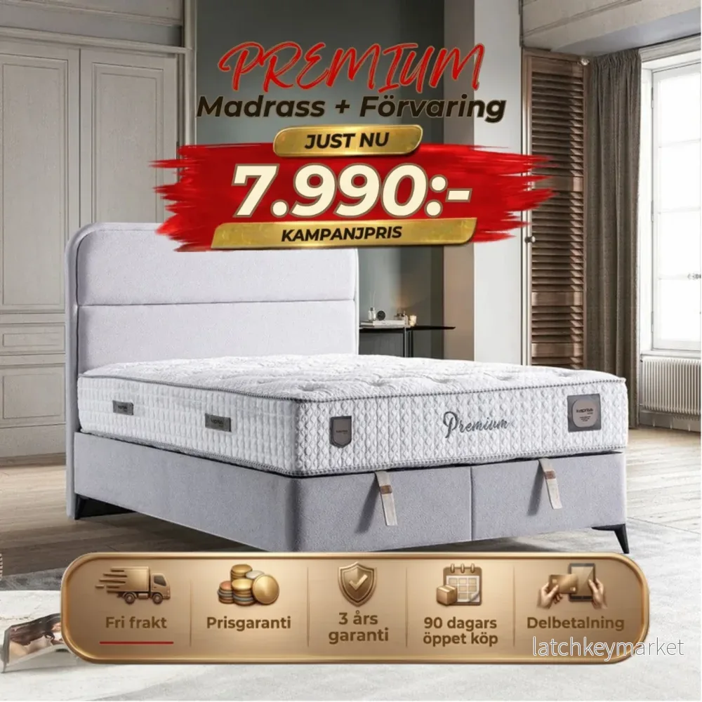 Premium Säng-Huvudgavel-Madrass-Förvaring Premium Säng-Huvudgavel-Madrass-Förvaring