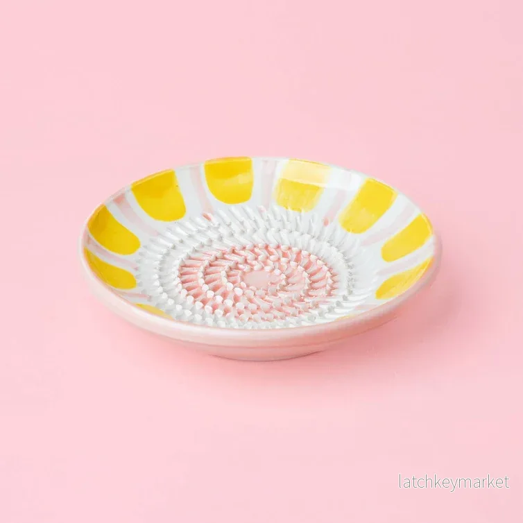 Ceramic Garlic Grater Plate - Small Pink & Yellow- Valentina - Bild 2