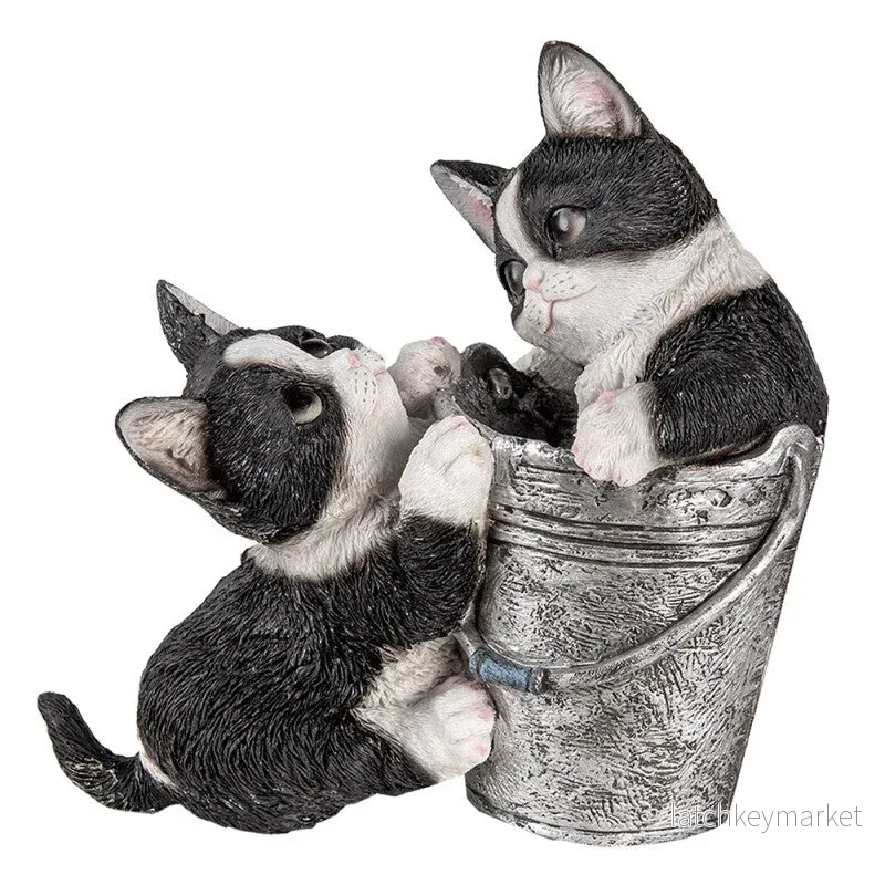 Dekoration Djur Katt 23x13x18 Cm Svart Vit Polyresin REA Dekoration Djur Katt 23x13x18 Cm Svart Vit Polyresin REA