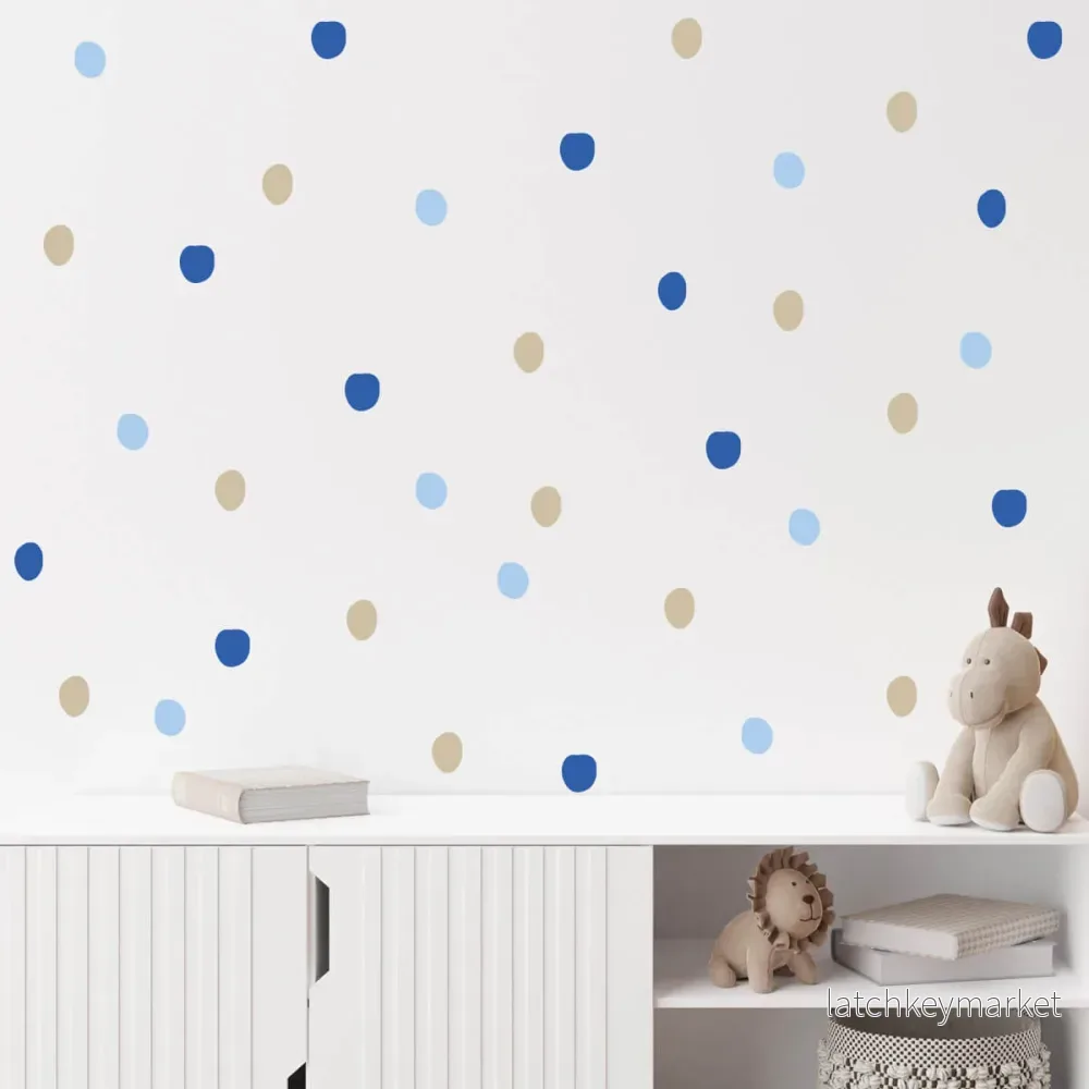 Väggdekor spots – Ljusblå, blå & beige Väggdekor spots – Ljusblå, blå & beige