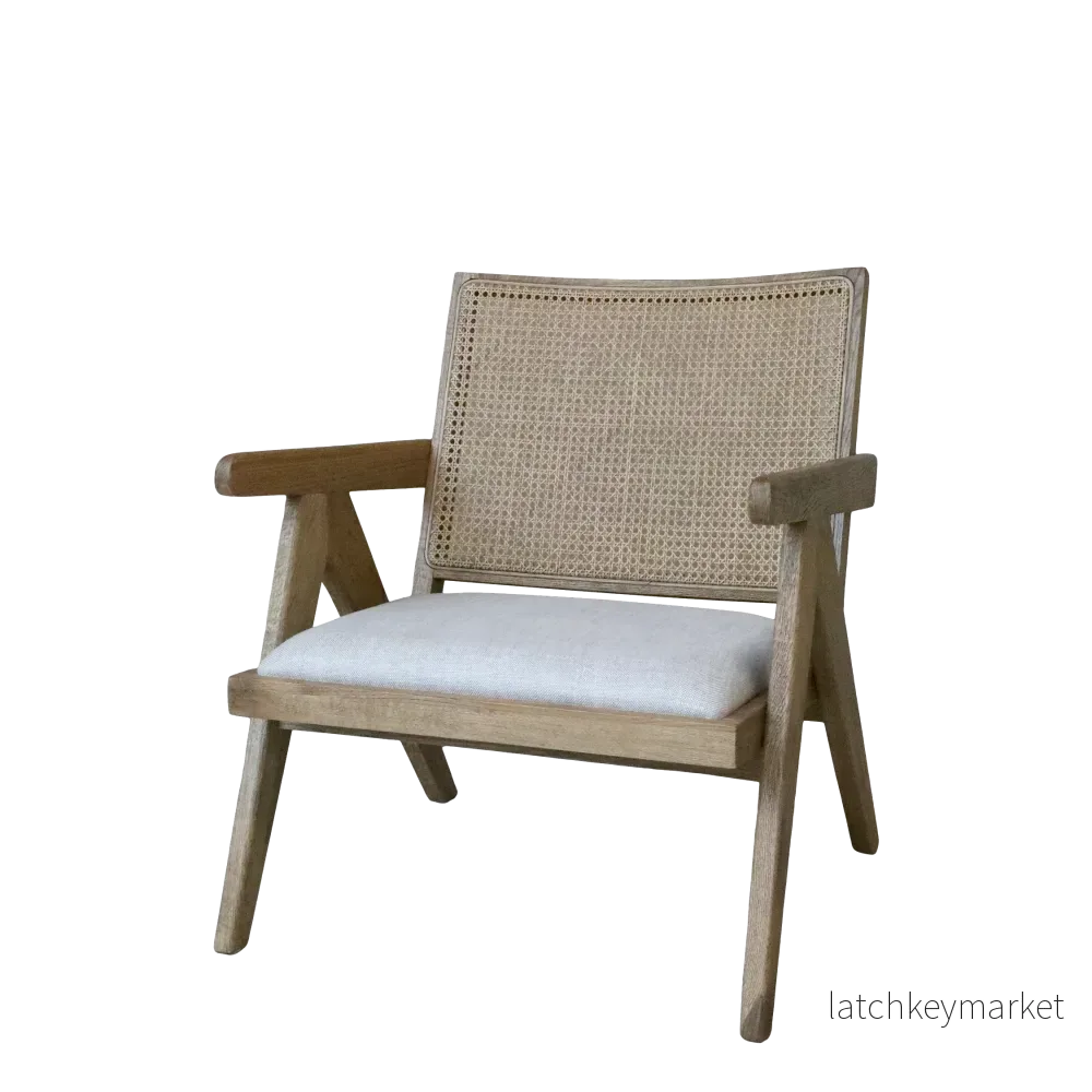 Chic Antique Stol Loungstol med tygsäte och flätad rygg Chic Antique Stol Loungstol med tygsäte och flätad rygg