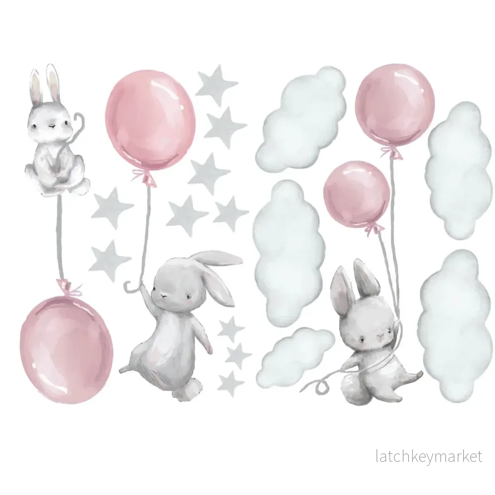Väggdekor Kaniner & ballonger rosa - Bild 2