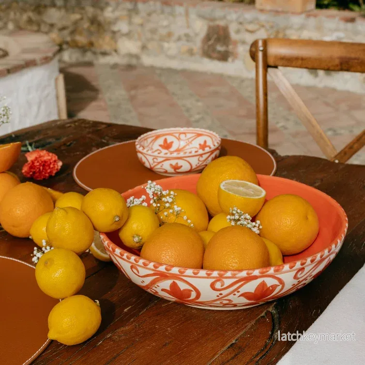 Large Ceramic Bowl - Salad Bowl - Orange/off white - Azahara - Bild 3