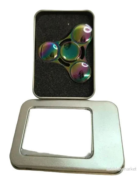 Fidget Spinner – Metall med regnbågseffekt + metallask