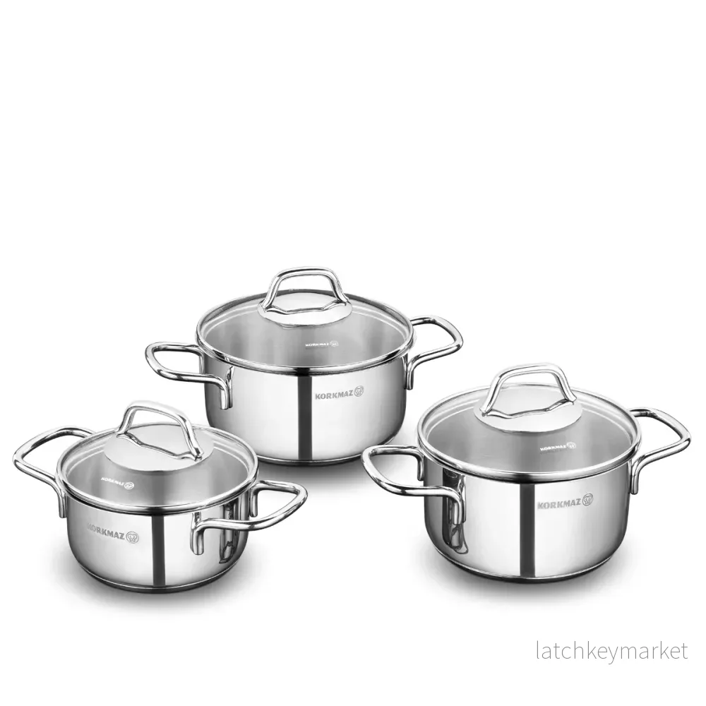 Korkmaz Perla Induction Steel Cookware Trio Set Korkmaz Perla Induction Steel Cookware Trio Set