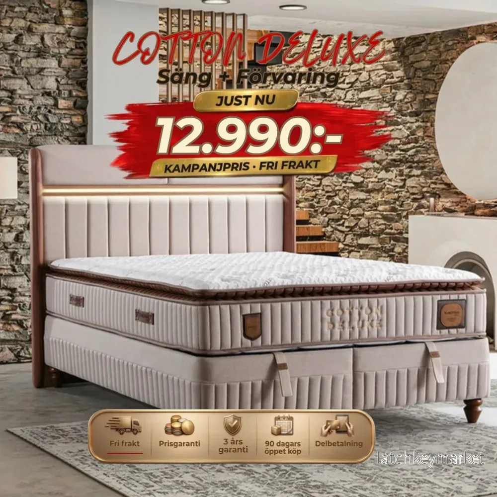 Cotton Deluxe Säng-Huvudgavel-Madrass-Förvaring