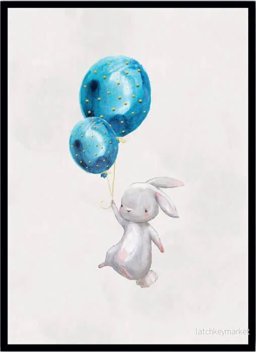 Barntavla – Rabbit & blue balloons Barntavla – Rabbit & blue balloons