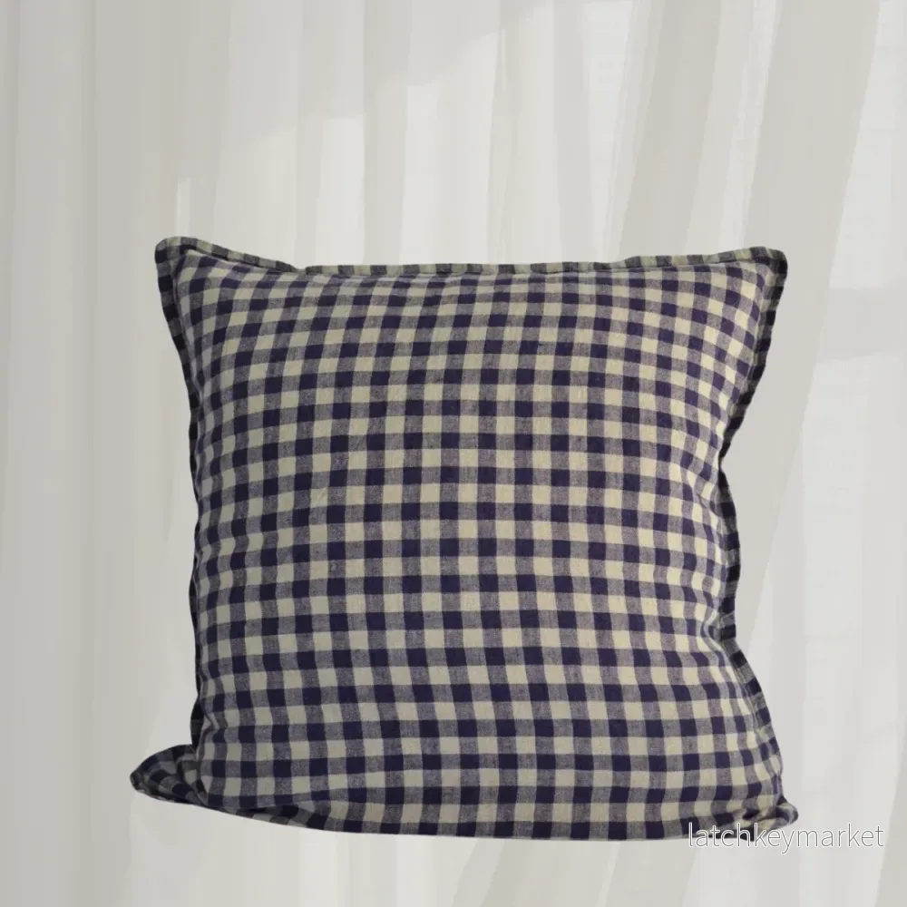 French Cushion Cover Flax Navy Gingham - Bild 3