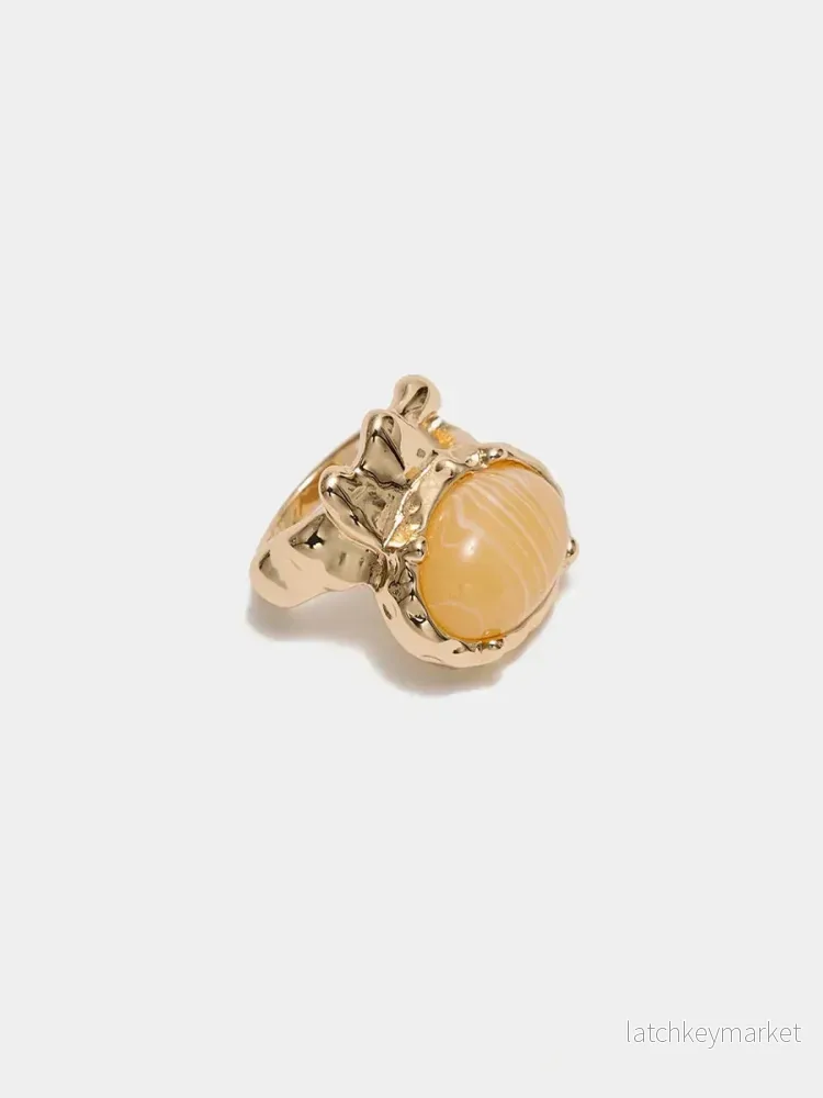 Pom Stone Ring, Gold Sand Marble