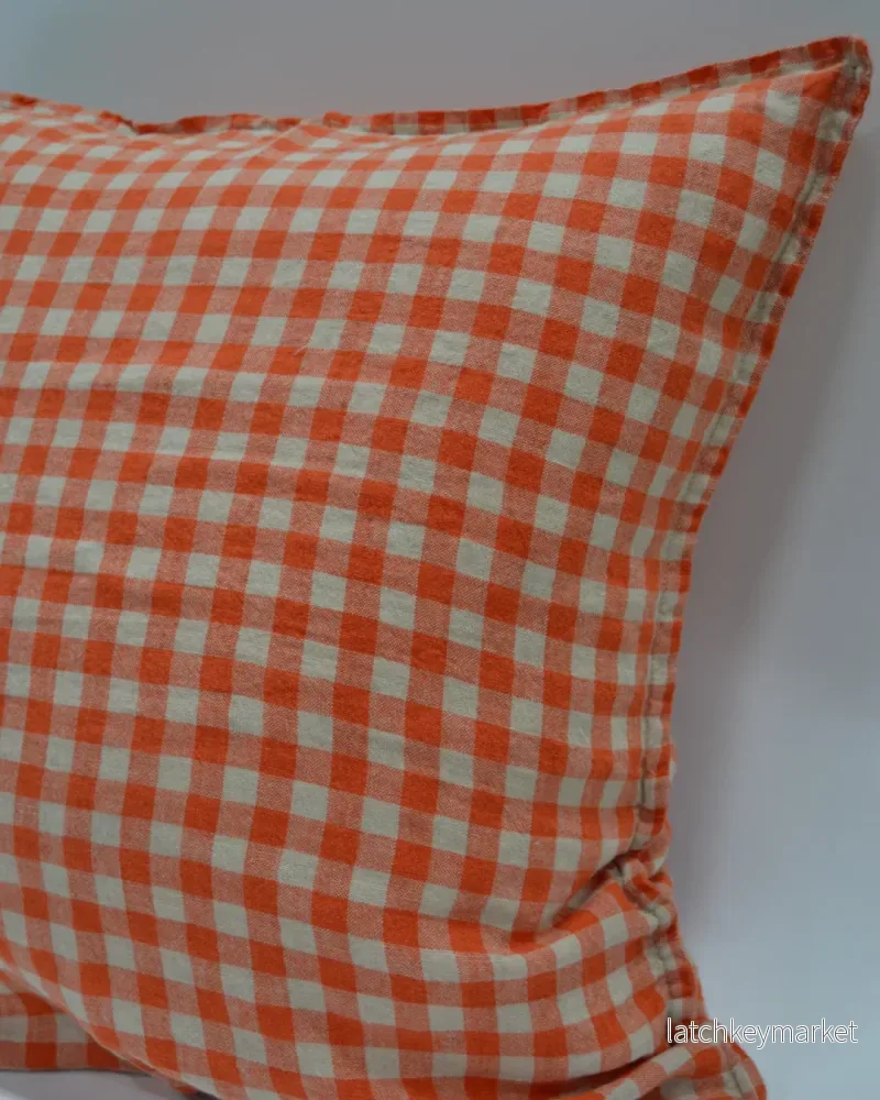 French Cushion Cover Orange Flax Gingham - Bild 3