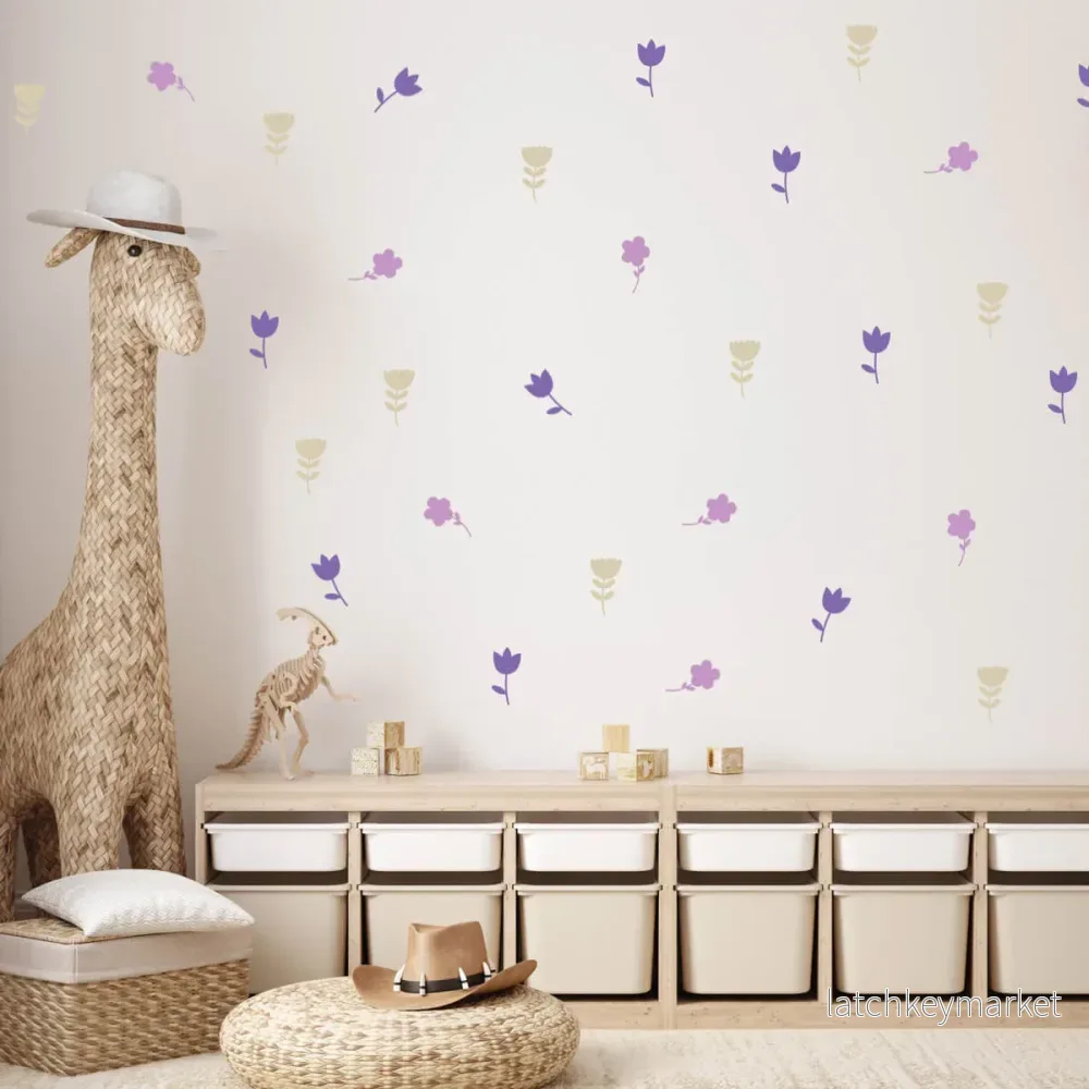 Väggdekor Blommor – beige, lila, ljuslila Väggdekor Blommor – beige, lila, ljuslila