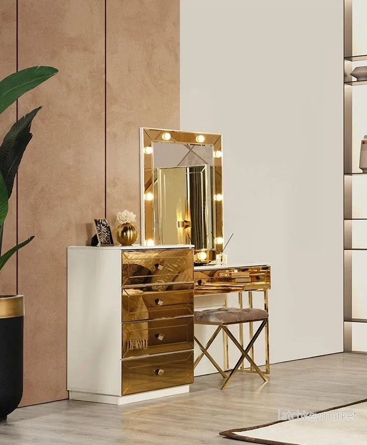 Gold Sminkbord med Spegel Gold Sminkbord med Spegel