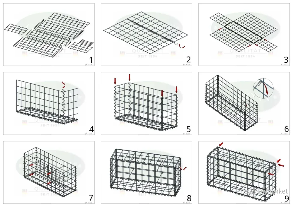 Gabion 100 cm x 50 cm x 50 cm (L x H x D), maskstorlek 10 cm x 10 cm, spiral - Bild 2