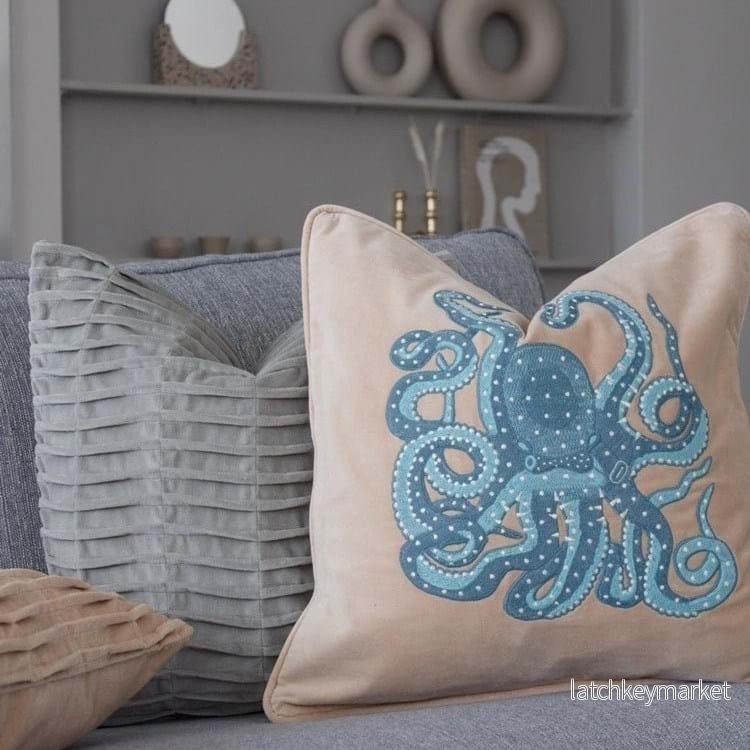 Octopus Embroidered Velvet Kuddfodral 50x50 - Bild 3