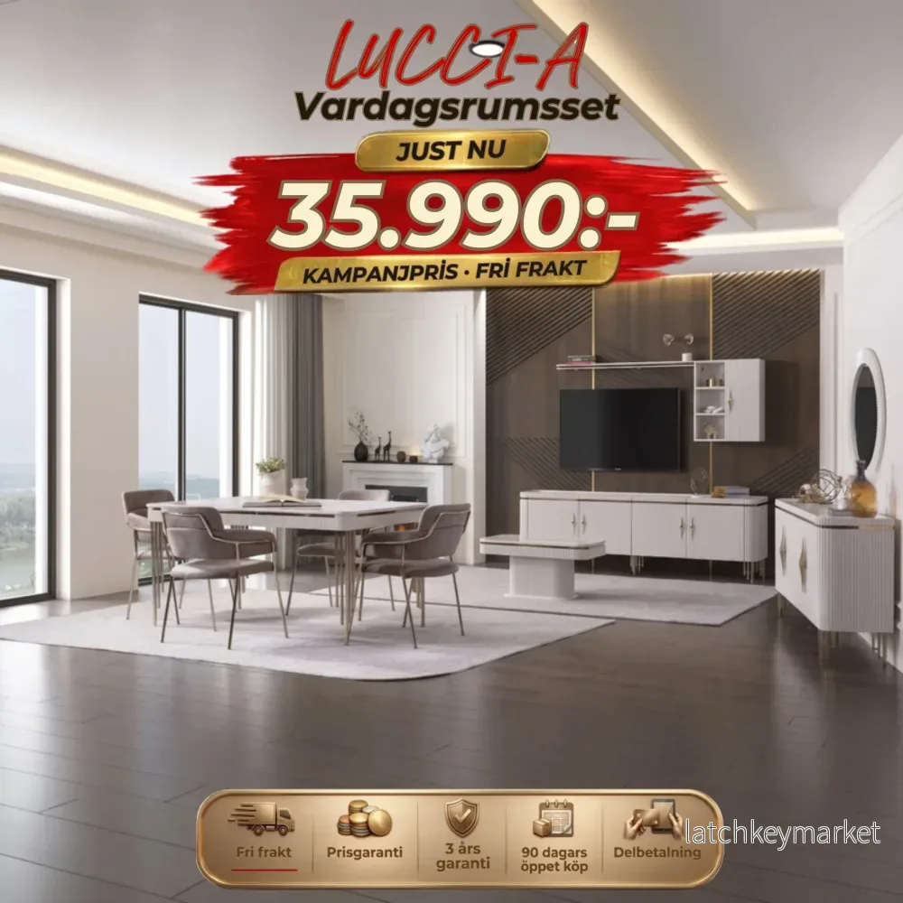 Lucci-A Vardagsrumsset – (Matbord med 6st Stolar-Soffbord-Tv Bänk) Lucci-A Vardagsrumsset – (Matbord med 6st Stolar-Soffbord-Tv Bänk)
