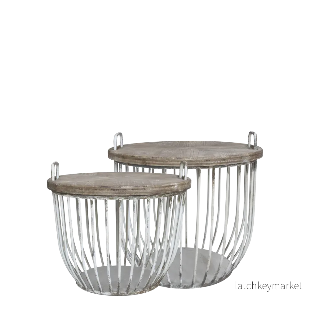 Chic Antique Soffbord med trälock, set om 2 Antikvit Chic Antique Soffbord med trälock, set om 2 Antikvit