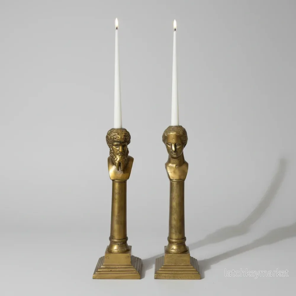 Ljusstake Greven och Grevinnan antik guld metall Ljusstake Greven och Grevinnan antik guld metall