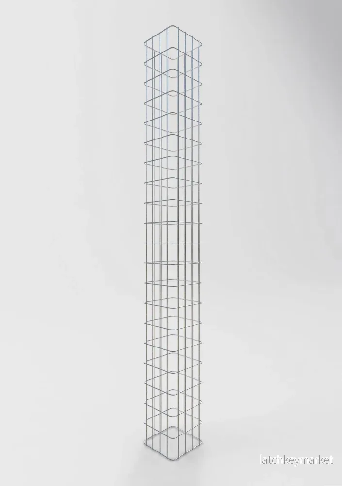 Rektangulär varmförzinkad gabionpelare, 22 cm x 22 cm, 200 cm hög, MW 5 cm x 10 cm