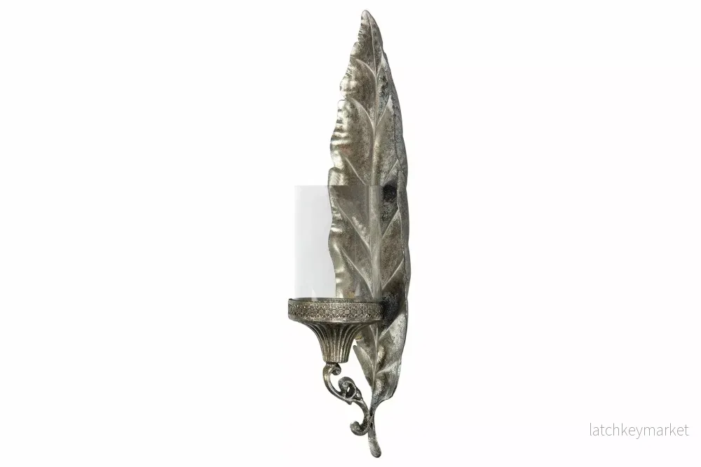 Ljusstake Vägg Ljushållare Löv Antik Silver 20x11x49cm HH Ljusstake Vägg Ljushållare Löv Antik Silver 20x11x49cm HH