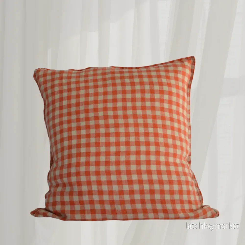 French Cushion Cover Orange Flax Gingham French Cushion Cover Orange Flax Gingham