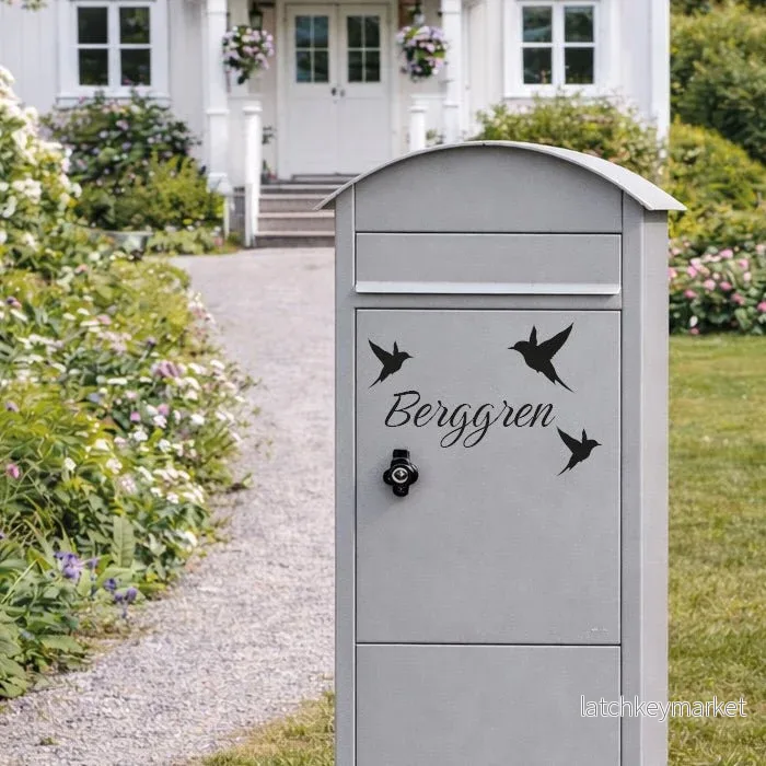 Brevlådesticker med namn och fåglar Brevlådesticker med namn och fåglar