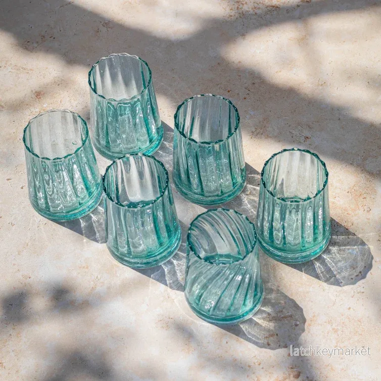 Handmade Moroccan Beldi Ridged Glasses Set of 6 - Clear - small