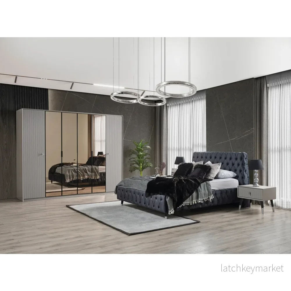 Acelya Sovrumsset (160cm/180cm Säng-2st Sängbord-Sminkbord-Spegel) - Bild 2