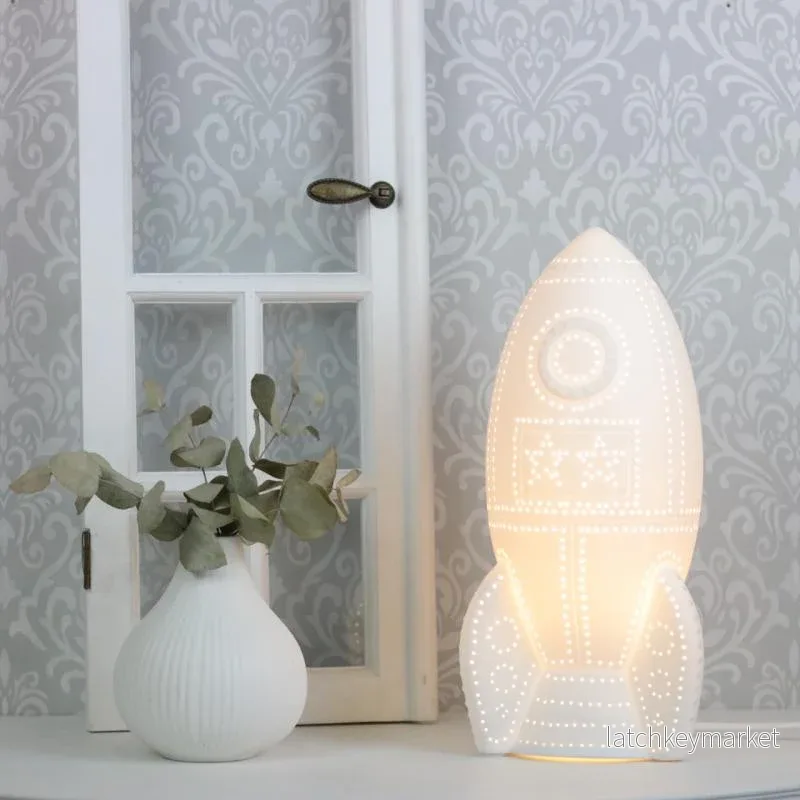 Bordslampa porslin Rymdskepp 31,5 cm – vit  REA