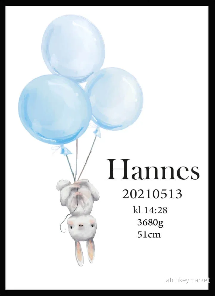 Namntavla Kanin med ballonger blå Namntavla Kanin med ballonger blå