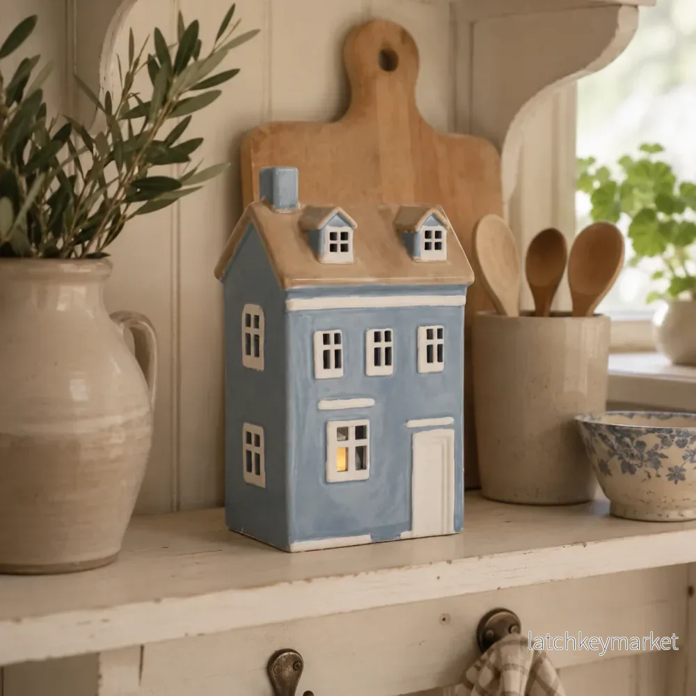 Ljuslykta Hus H25/L13/B9 cm himmelblå Ljuslykta Hus H25/L13/B9 cm himmelblå