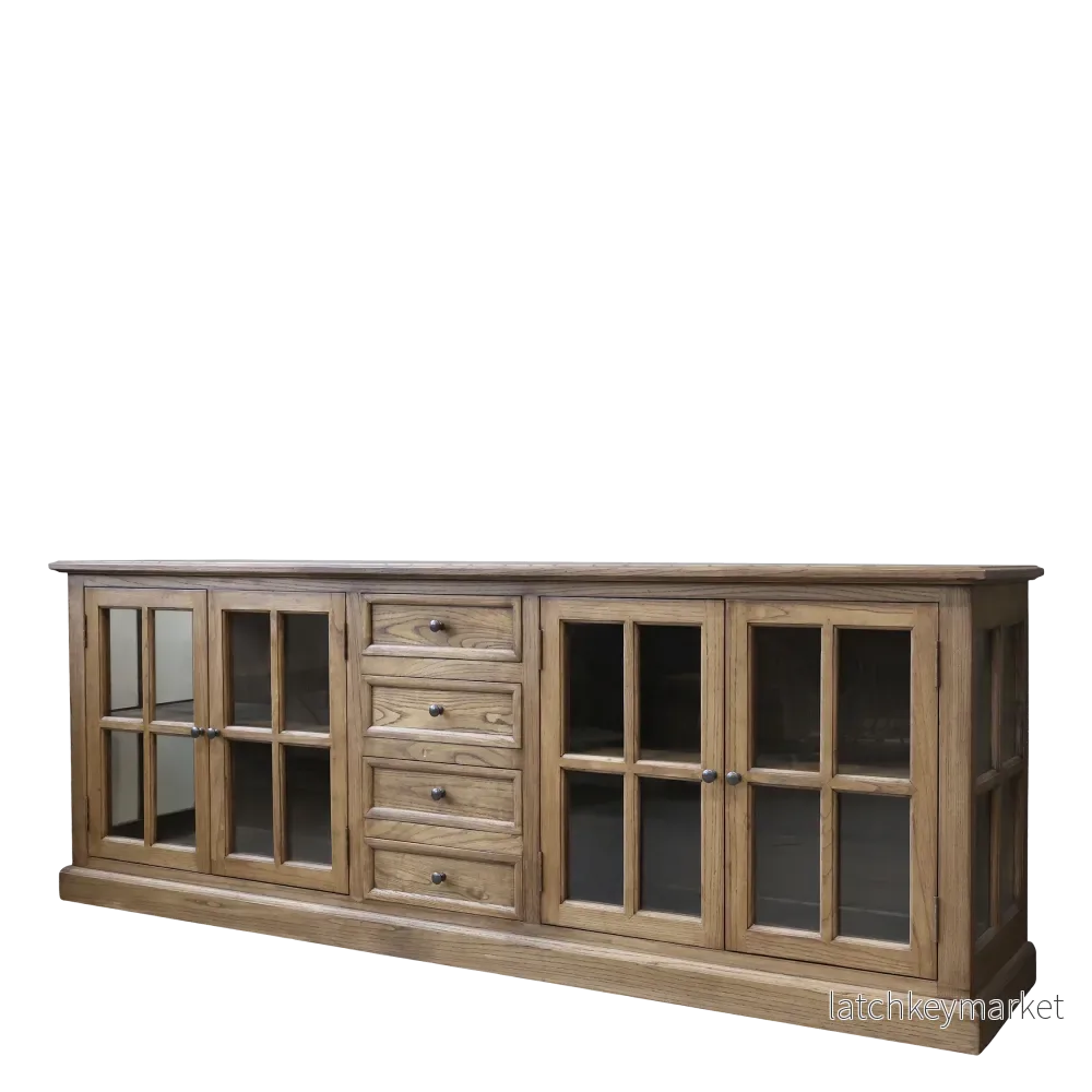 Chic Antique Vitrinskåp Marseille med 4 dörrar och 4 lådor H80/L220/B45 cm Natur Chic Antique Vitrinskåp Marseille med 4 dörrar och 4 lådor H80/L220/B45 cm Natur