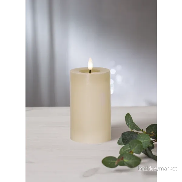 Stearinlys LED Blokklys Flamme Flow Beige 15 cm Stearinlys LED Blokklys Flamme Flow Beige 15 cm