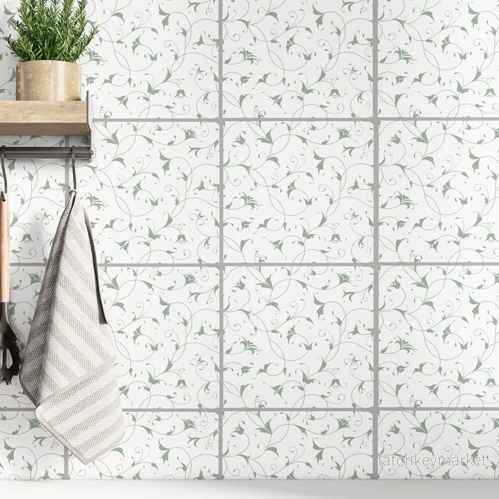 Kakeldekor små blommig salviagrön