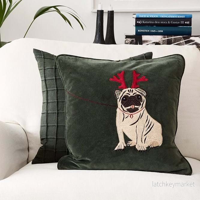 Holiday Dog Embroidered Velvet Kuddfodral 50x50 - Bild 3