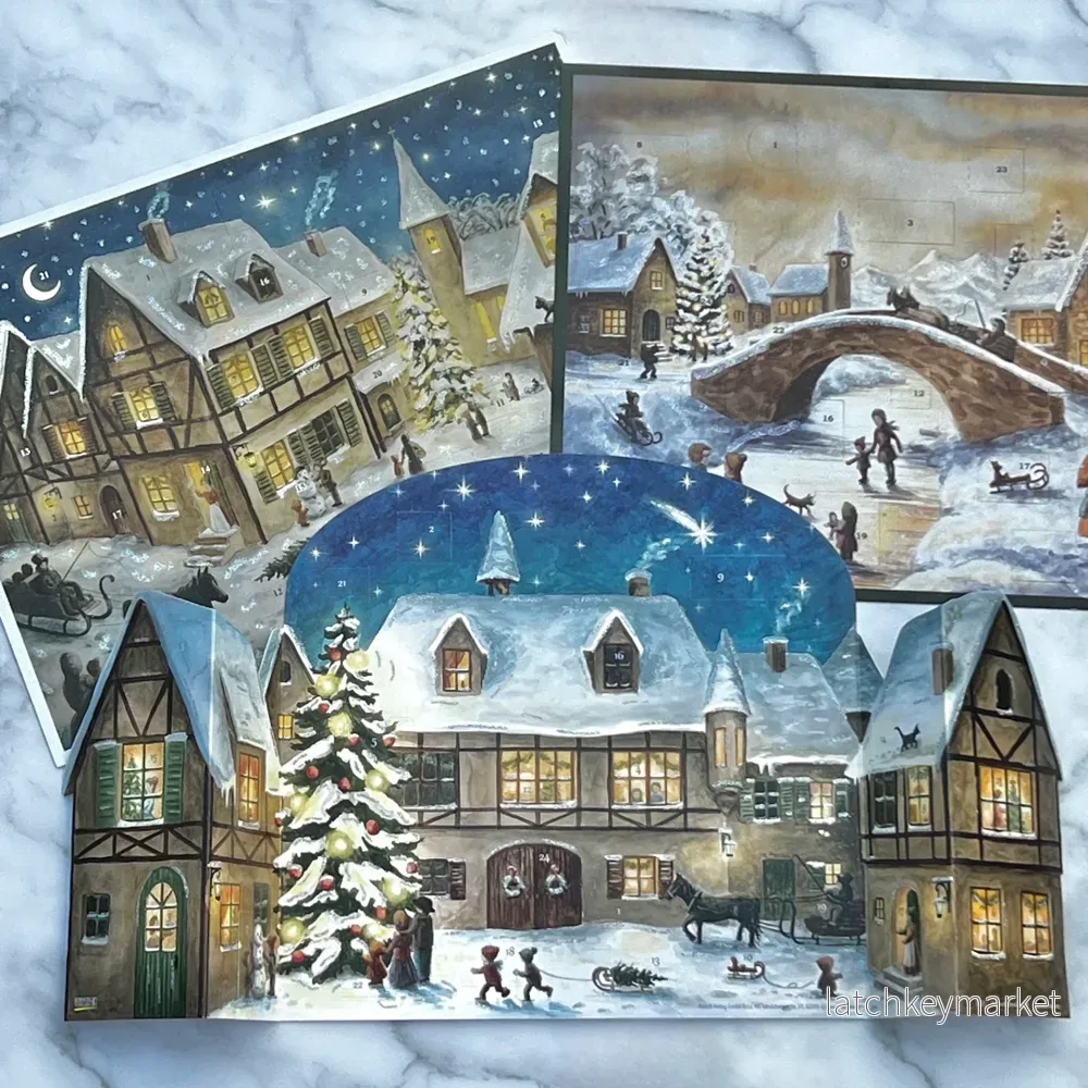 Adventskalender 3D snötäckt stad med korsvirkeshus - Bild 2
