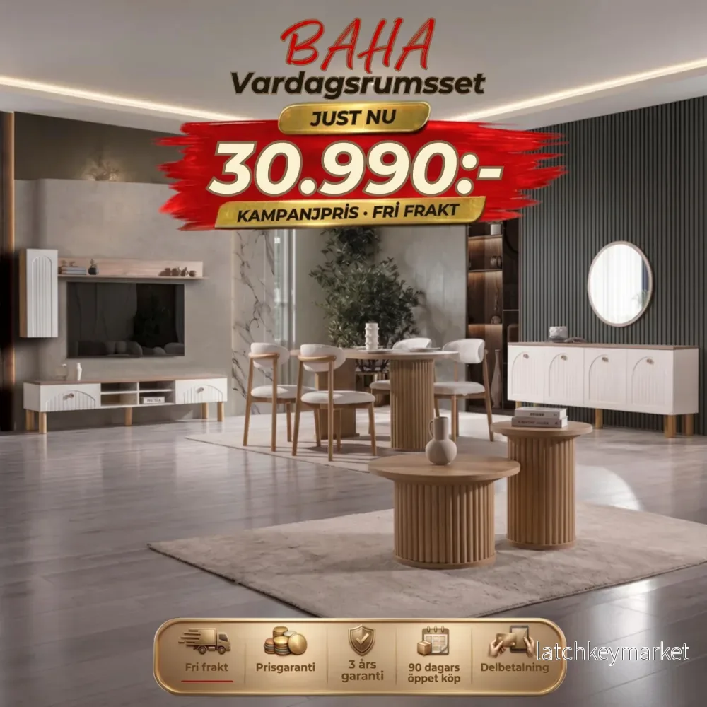 Baha (Matbord) Vardagsrumsset – (Matbord med 6st Stolar-Soffbord-Tv Bänk) Baha (Matbord) Vardagsrumsset – (Matbord med 6st Stolar-Soffbord-Tv Bänk)