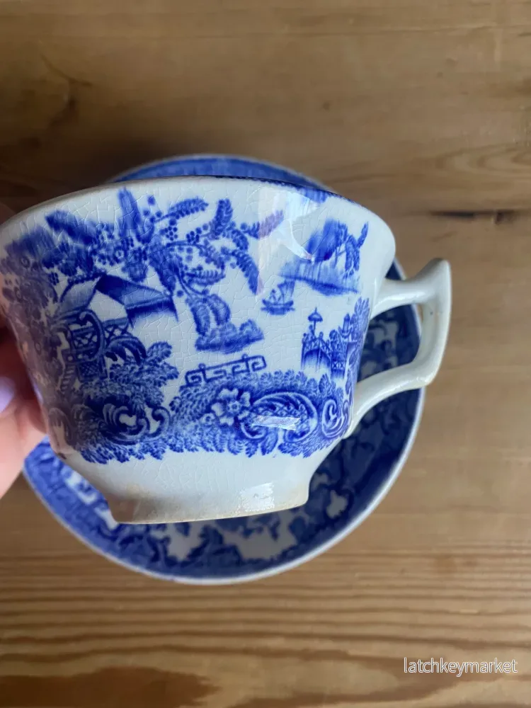 Paret blåvita kaffekoppar med fat - Rörstrand 1800-tal - Bild 3