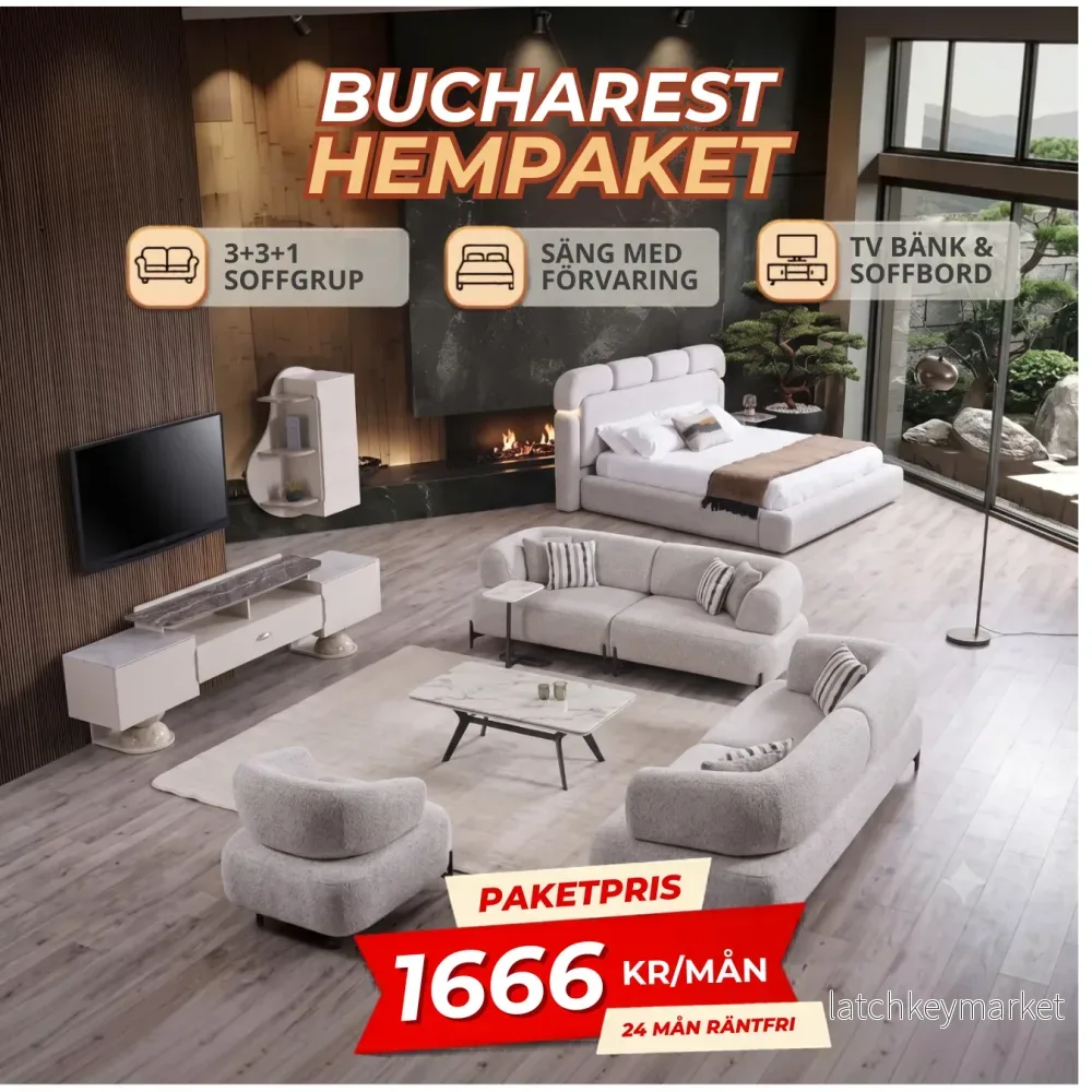 1️⃣8️⃣ Bucharest HemPaket (Aronya-A 3+3+1 Soffgrupp – Avva TV-Bänk-Avva Soffbord – Avva Säng med förvaring) 1️⃣8️⃣ Bucharest HemPaket (Aronya-A 3+3+1 Soffgrupp – Avva TV-Bänk-Avva Soffbord – Avva Säng med förvaring)
