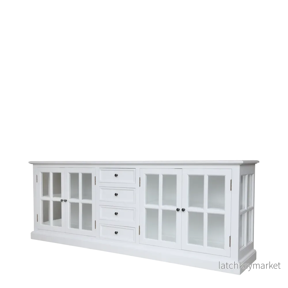 Chic Antique Vitrinskåp Marseille med 4 dörrar och 4 lådor H80/L220/B45 cm Vit Chic Antique Vitrinskåp Marseille med 4 dörrar och 4 lådor H80/L220/B45 cm Vit