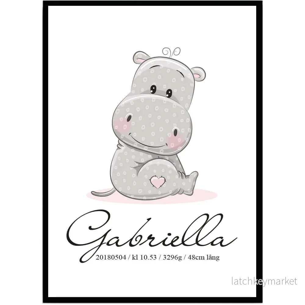 Namntavla Baby flodhäst rosa Namntavla Baby flodhäst rosa