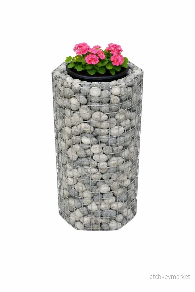 Oktagonal blomsterpelare Höjd 62 cm MW 5 x 5 cm, varmförzinkad inkl. kruka