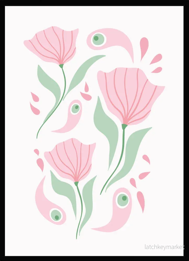 Barntavla – retroblommor rosa Barntavla – retroblommor rosa