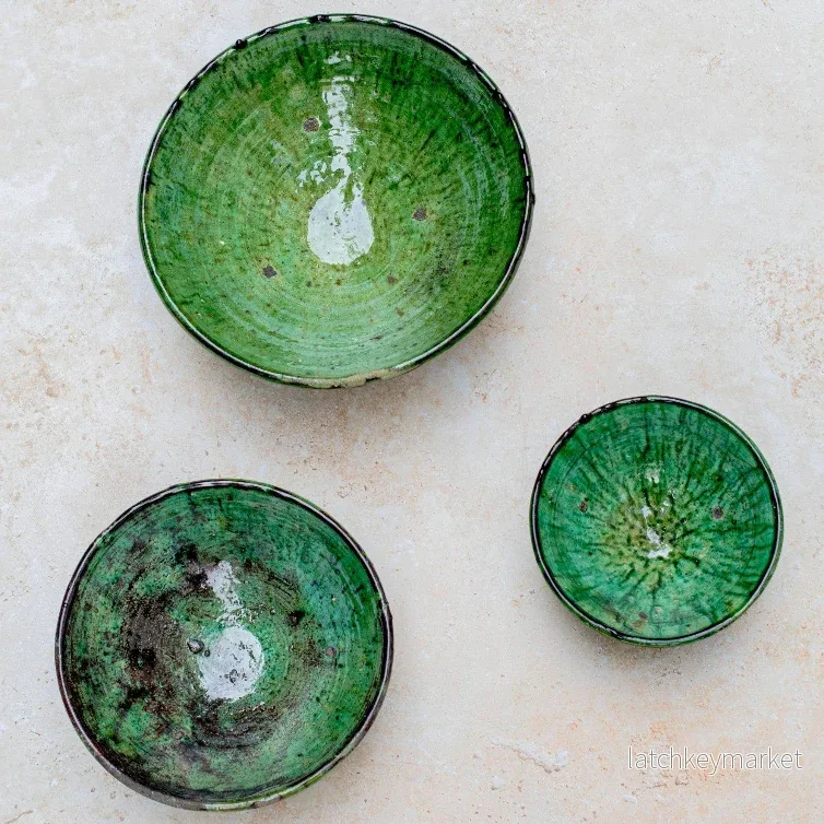Handmade Moroccan Tamegroute Green Ceramic Serving Bowl 20 cm x 12 cm - Bild 3