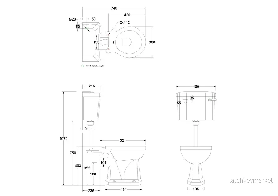 Burlington lågspolande WC med väggmonterad cistern vit/krom - Bild 2