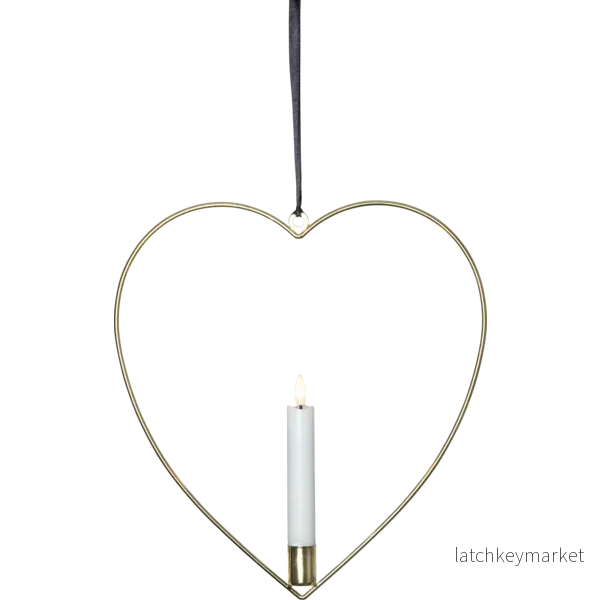 Ljusstake hängande Hjärta ink. LED ljus Mässing - Bild 2