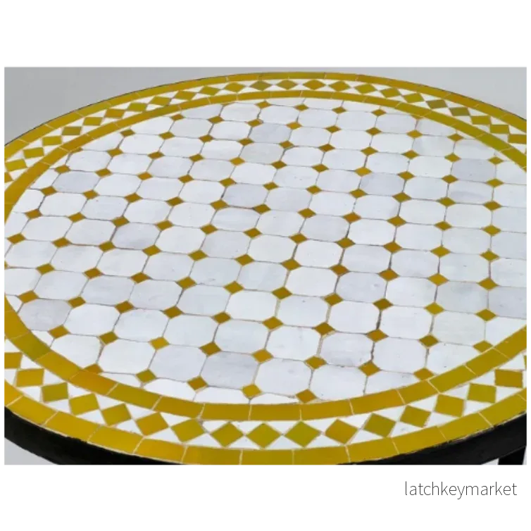 Moroccan Mosaic Table ‘Mustard Yellow/White’ 100cm Moroccan Mosaic Table ‘Mustard Yellow/White’ 100cm