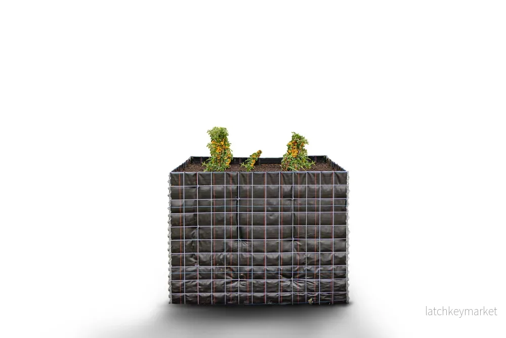 Högbädd, fyrkantig utan stenområde – Längd: 130 cm – Höjd: 100 cm – Djup: 80 cm – Maskstorlek: 10 x 10 cm