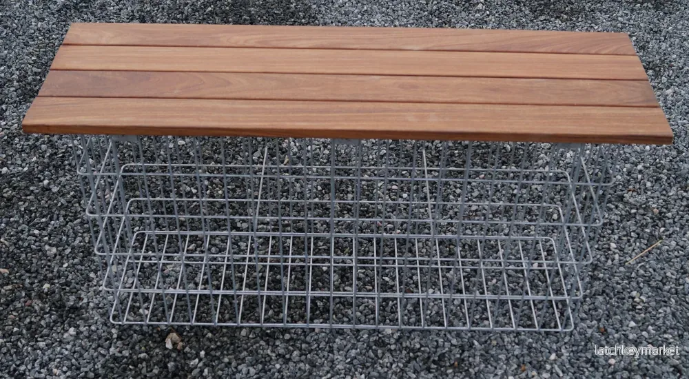 Gabionbänk av Cumaru-trä, 115 cm lång x 50 cm hög x 42 cm djup, varmförzinkad, MW 5 x 10 cm - Bild 2