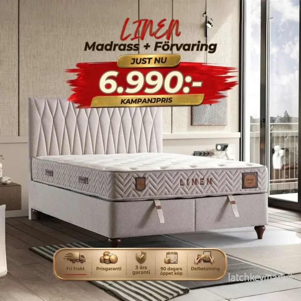 Linen Säng-Huvudgavel-Madrass-Förvaring Linen Säng-Huvudgavel-Madrass-Förvaring