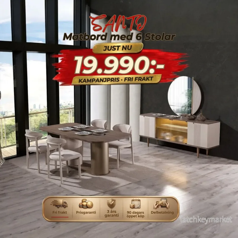 Santo Matgrupp – Matbord med 6 Stolar Santo Matgrupp – Matbord med 6 Stolar